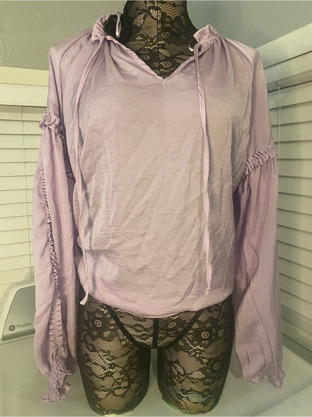 Yuni Los Angeles Lavender Ruffle-Neck Blouse